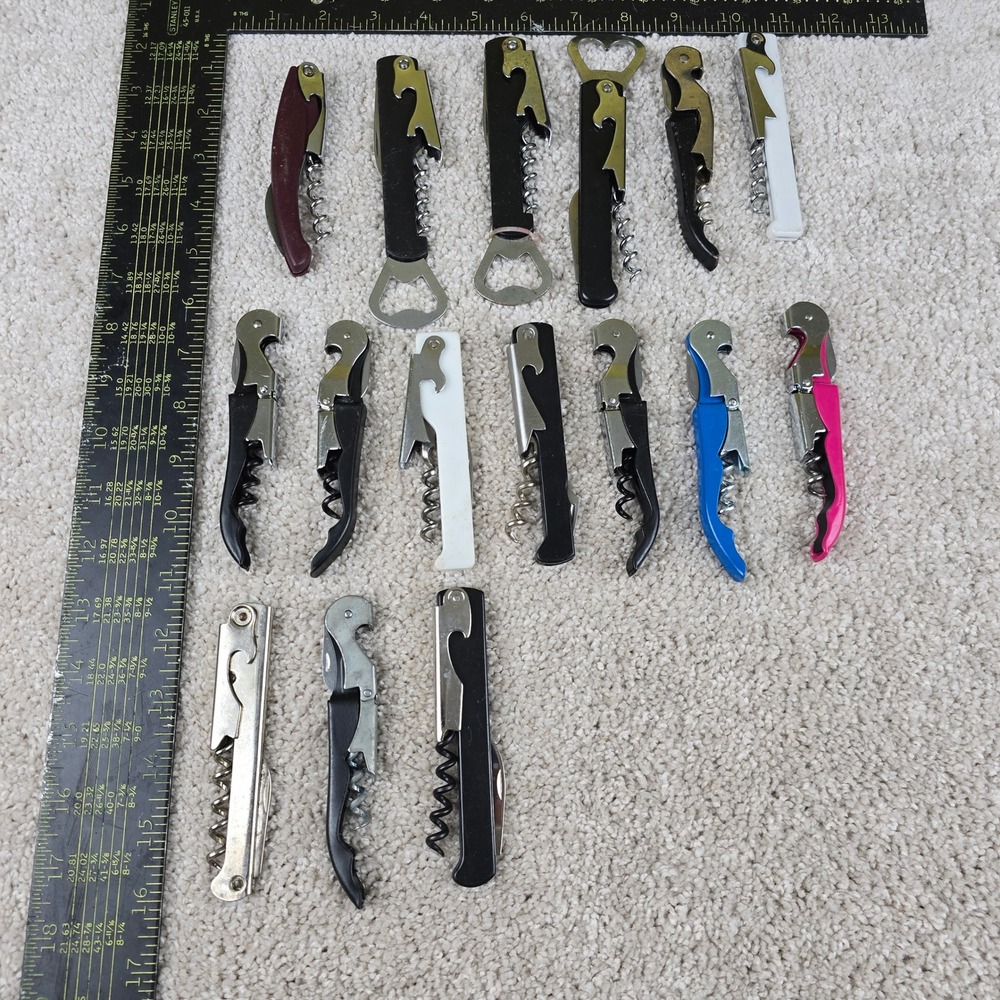 Unbranded Wine Opener Bulk Lot 16pc Assorted Waiter Corkscrews Multicolor